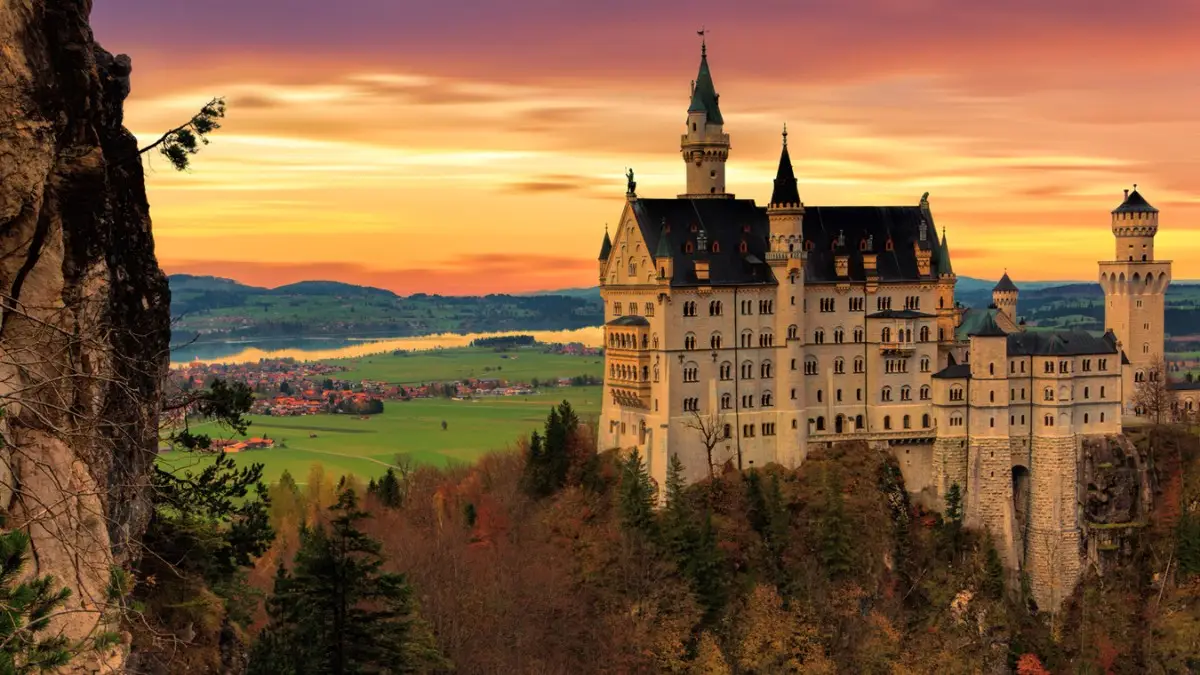 Sunset view of Neuschwanstein Castle