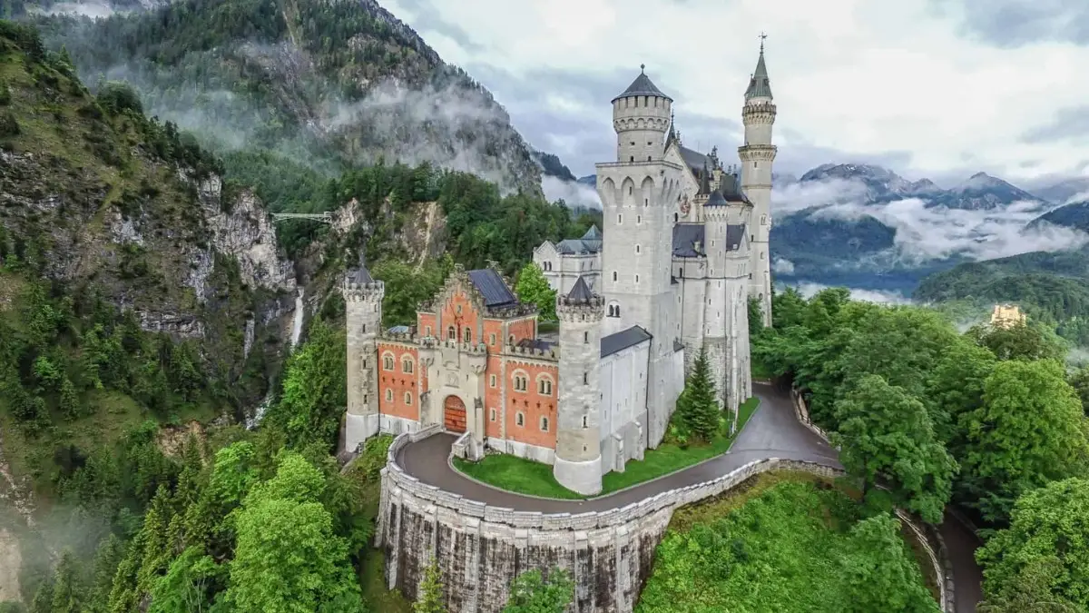 Neuschwanstein Castle surrounded by fog